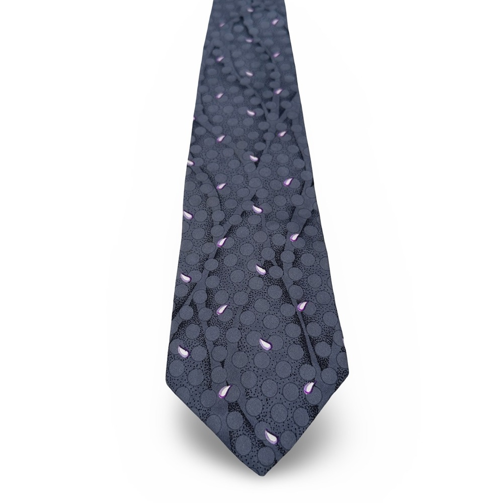 Givenchy Monsieur Mens Silk Tie Gray Purple Polka Dot Teardrop Italy 3.25x54